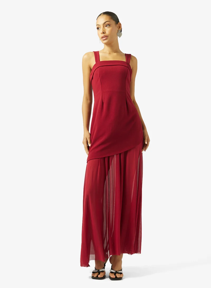 Ginger  Square Neck Drop Waist Dress with Scarf for Women | Best Price UAE